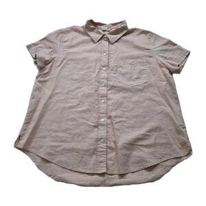 Gap Top Womens L Pink Boxy SS Buttons Cotton Linen Lagenlook Lightweight Cottage